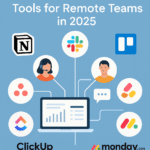Remote team collaborating using top productivity software like Notion, Slack, and Trello in 2025