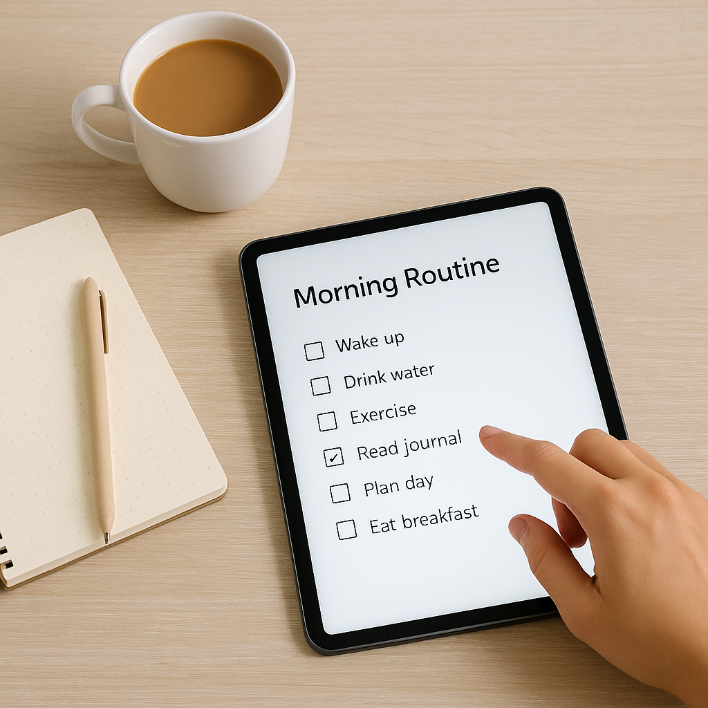 Using a digital planner to organize a morning routine